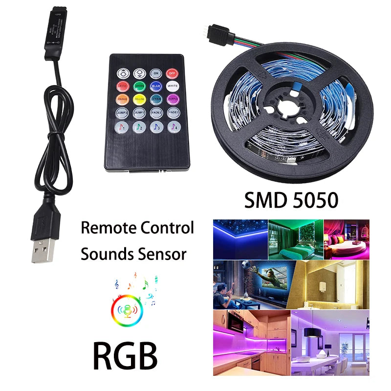 NOWYEY LED Strip 5V 5050 RGB USB Flexible Ribbon With Sound Sensor With 24 Keys Remote Control For TV Background Lighting - Premium LED Strip Lights from Lizard Vigilante - Just $19.97! Shop now at Lizard Vigilante