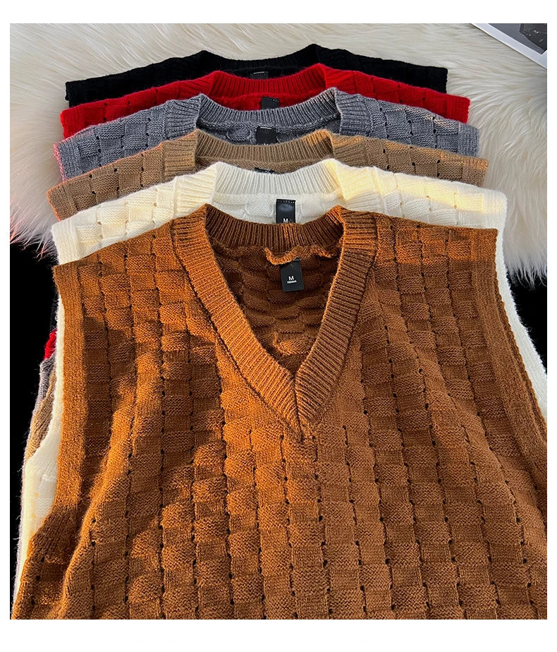 “GRUNGEWEAVE 666” Vintage Knit Vest – Jacquard Check Pattern Sleeveless V-Neck Armor for Off-Stage Legends & Louder Lives - Premium vest from dsers - Just $47.99! Shop now at Lizard Vigilante