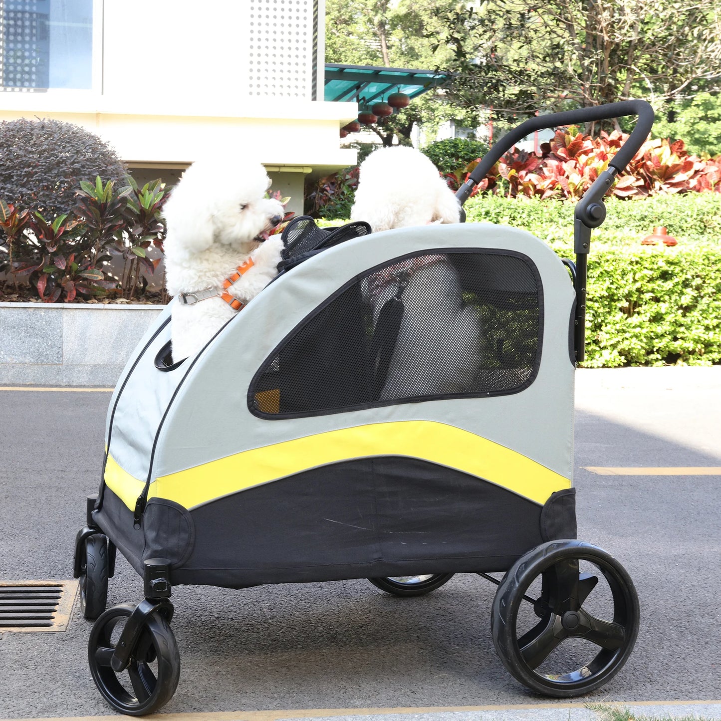 Pet Stroller for 2 Dogs with Zipper Divider and 4 Heavy Wheels One-key Folding Dog Jogger Wagon Travel Carriage - Premium  from Lizard Vigilante - Just $185.99! Shop now at Lizard Vigilante