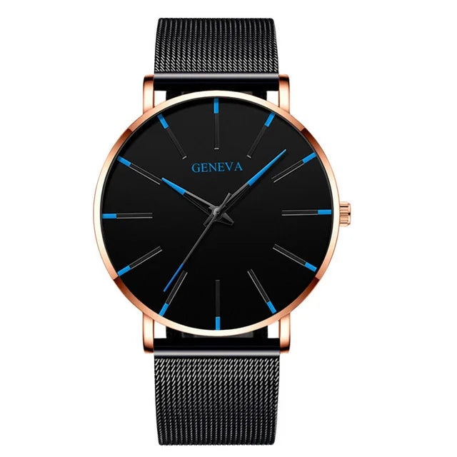 2025 New Mens Fashion Watches Luxury Ultra Thin Stainless Steel Mesh Strap Quartz Watch Rose Gold Men Watch Gifts Reloj Hombre - Premium  from Lizard Vigilante - Just $11.99! Shop now at Lizard Vigilante
