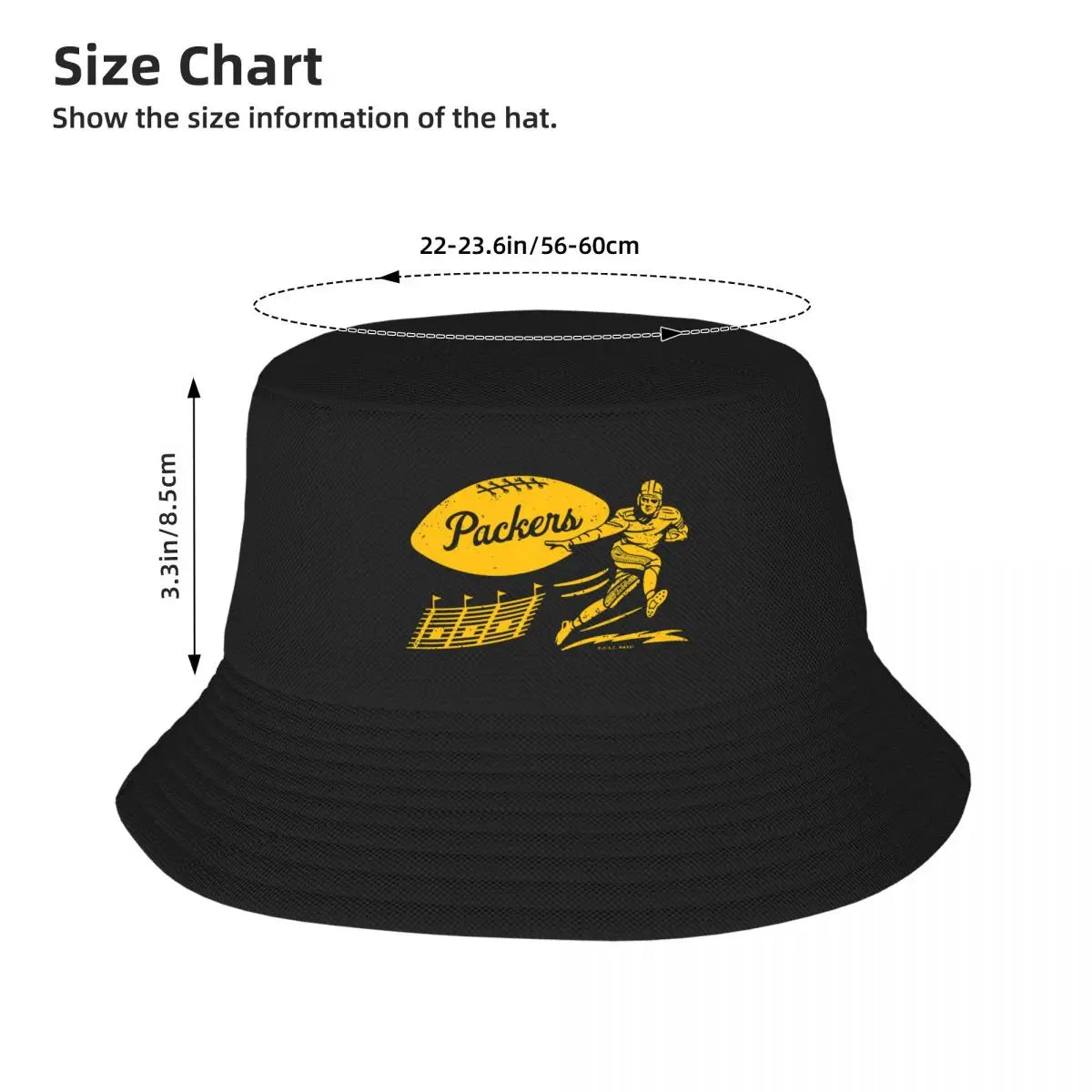 Vintage Green Bay Packers Bucket Hat – Stylish Yellow Wordmark Derby Hat for All Seasons - Premium bucket hat from Lizard Vigilante - Just $24.88! Shop now at Lizard Vigilante