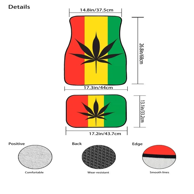 INSTANTARTS Jamaica Flag 4pcs All Weather 3D Weed Leaves Print Car Floor Mats – Durable Universal Fit for SUVs, Trucks, Sedans, Vans - Premium floor mats from Lizard Vigilante - Just $53.88! Shop now at Lizard Vigilante