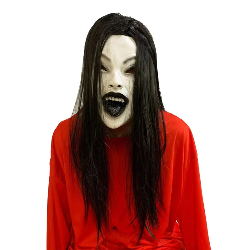 Midnight Hex Widow Mask: Long-Haired Witch Horror Headpiece For Adults