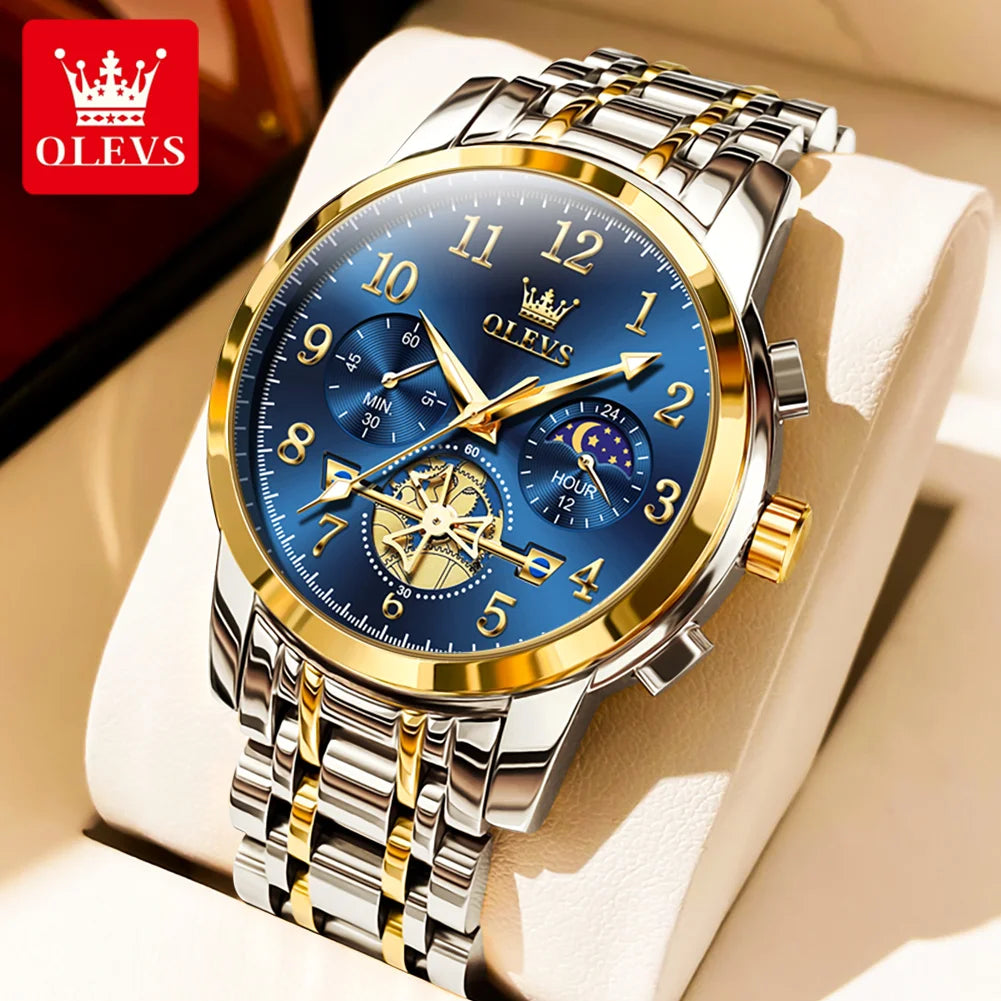 OLEVS New Flywheel Design Luxury Couple Watch Waterproof Moon Phase Chronograph Brand Original Quartz Wrist Watch for Men Women - Premium  from Lizard Vigilante - Just $50.99! Shop now at Lizard Vigilante