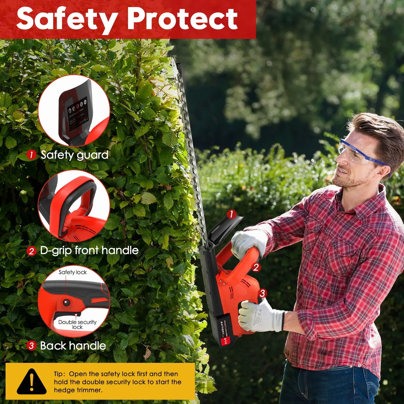 21V Cordless Hedge Trimmer 22 Inch Electric Hedge Trimmer with 3.0Ah Battery & Charger with Dual Action Blade 3/5" Cut Capacity - Premium hedge trimmer from Lizard Vigilante - Just $129.99! Shop now at Lizard Vigilante