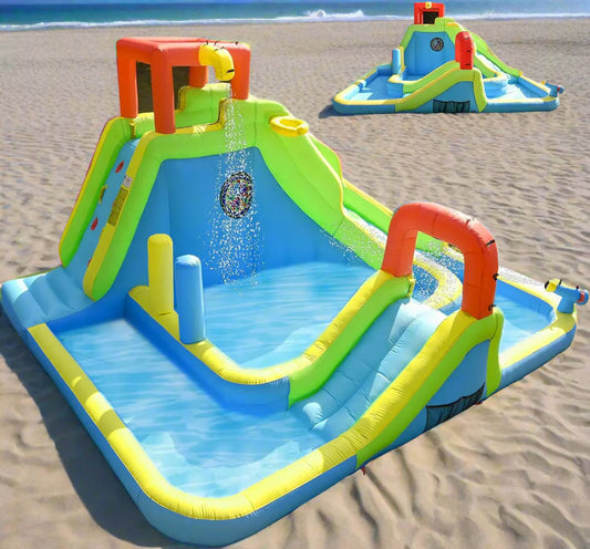 Water Slide Park – Large Kids Inflatable Castle with Dual Pools, Slides, Climbing Wall, and Basketball Hoop for Endless Outdoor Fun - Premium bounce house from Lizard Vigilante - Just $601.08! Shop now at Lizard Vigilante