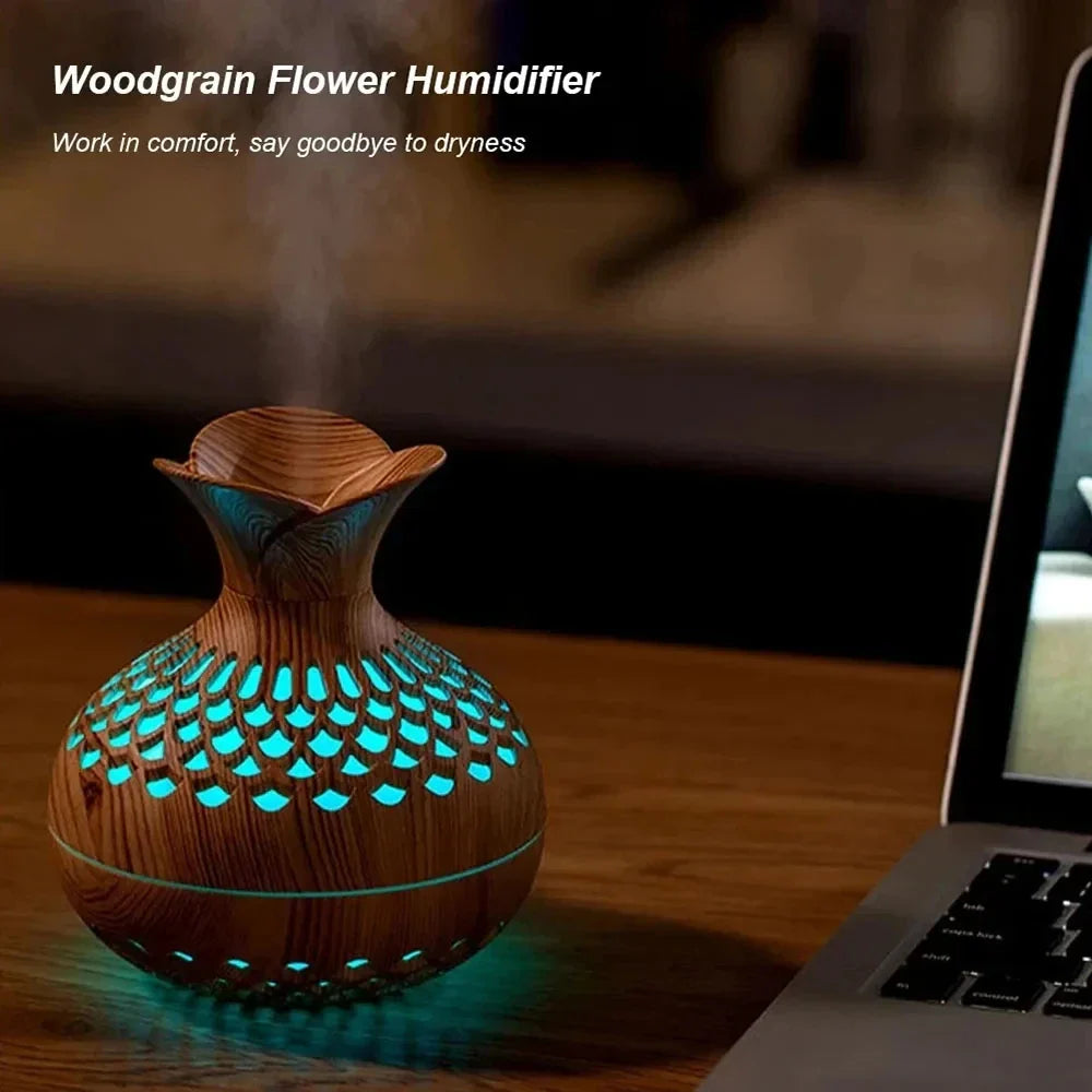 USB Hollow Wood Grain Humidifier Aroma Diffuser Atomizer Household Humidifier Hydrating Instrument Desktop Humidifier