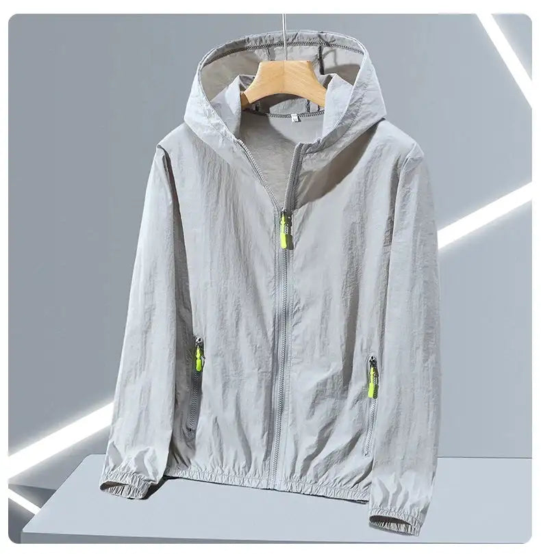 2023 Summer Men's Windbreaker Big Size Sun Protection Clothing Korean Style Ultra-thin Streetwear Zipper Hooded Jackets Man