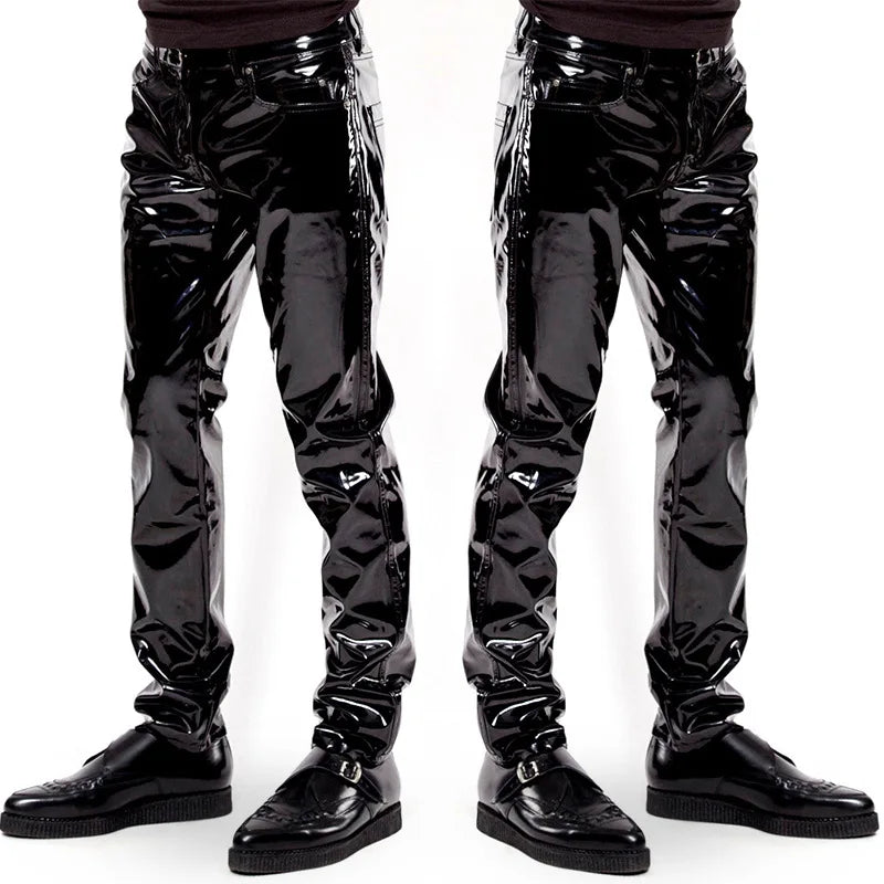 Men's Highlight Stick Patent Leather Trousers – Slim Fit Pencil Pants for Stage, Photography, and High-Impact Fashion - Premium pants from Lizard Vigilante - Just $27.99! Shop now at Lizard Vigilante