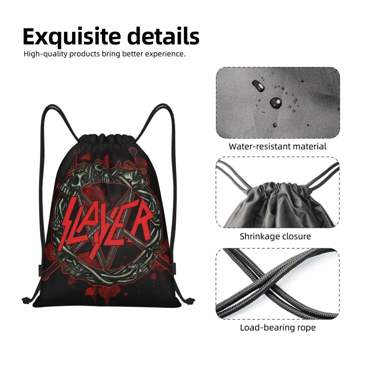 Heavy Metal Rock Slayers Logo Drawstring Bags Women Men Portable Sports Gym Sackpack Thrash Band Shopping Backpacks - Lizard Vigilante