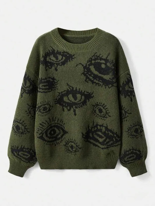 Traf Women's Y2K Eyes Pullover Sweater - Premium  from Lizard Vigilante - Just $46.88! Shop now at Lizard Vigilante