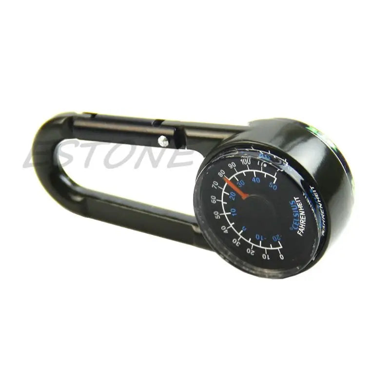 Tactical Survival Tri-Gauge Carabiner — Metal Compass + Thermometer Keychain