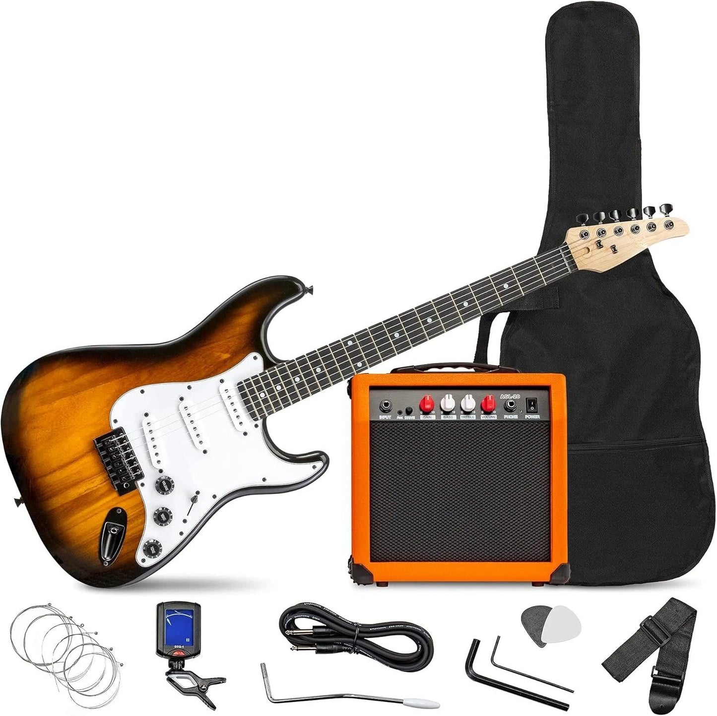 39 inch Electric Guitar Kit for Dummies Bundle with 20w Amplifier, Digital Clip On Tuner, Six Strings, Two Picks, Tremolo Bar,Shoulder Strap - Premium Electric Guitar from Lizard Vigilante - Just $234.56! Shop now at Lizard Vigilante