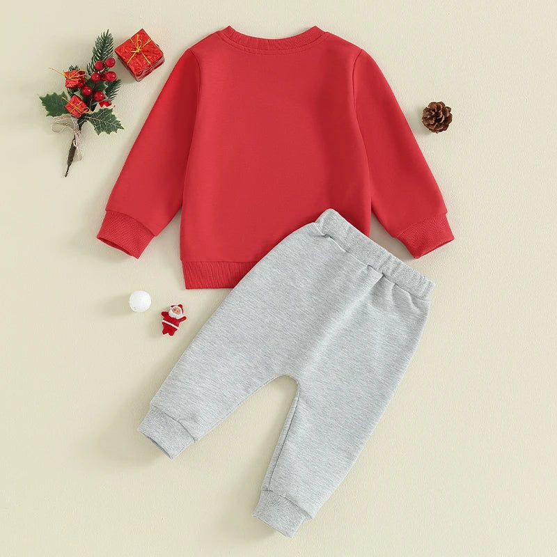 Toddler Boys Christmas Outfit – Santa/Elk Fuzzy Embroidery Long Sleeve Sweatshirt & Pants Set - Premium  from Lizard Vigilante - Just $24.88! Shop now at Lizard Vigilante