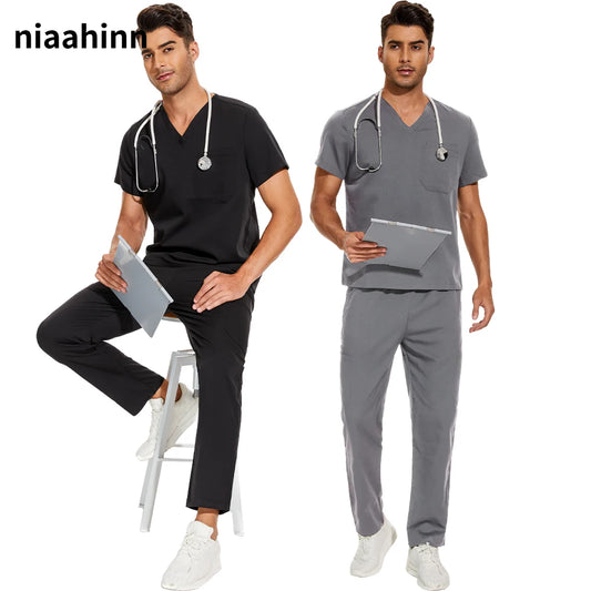 NiaaHinn Men's Medical Scrubs Set | V-Neck Uniforms for Clinics & Hospitals | Comfortable & Breathable Workwear - Premium scrubs from Lizard Vigilante - Just $38.88! Shop now at Lizard Vigilante