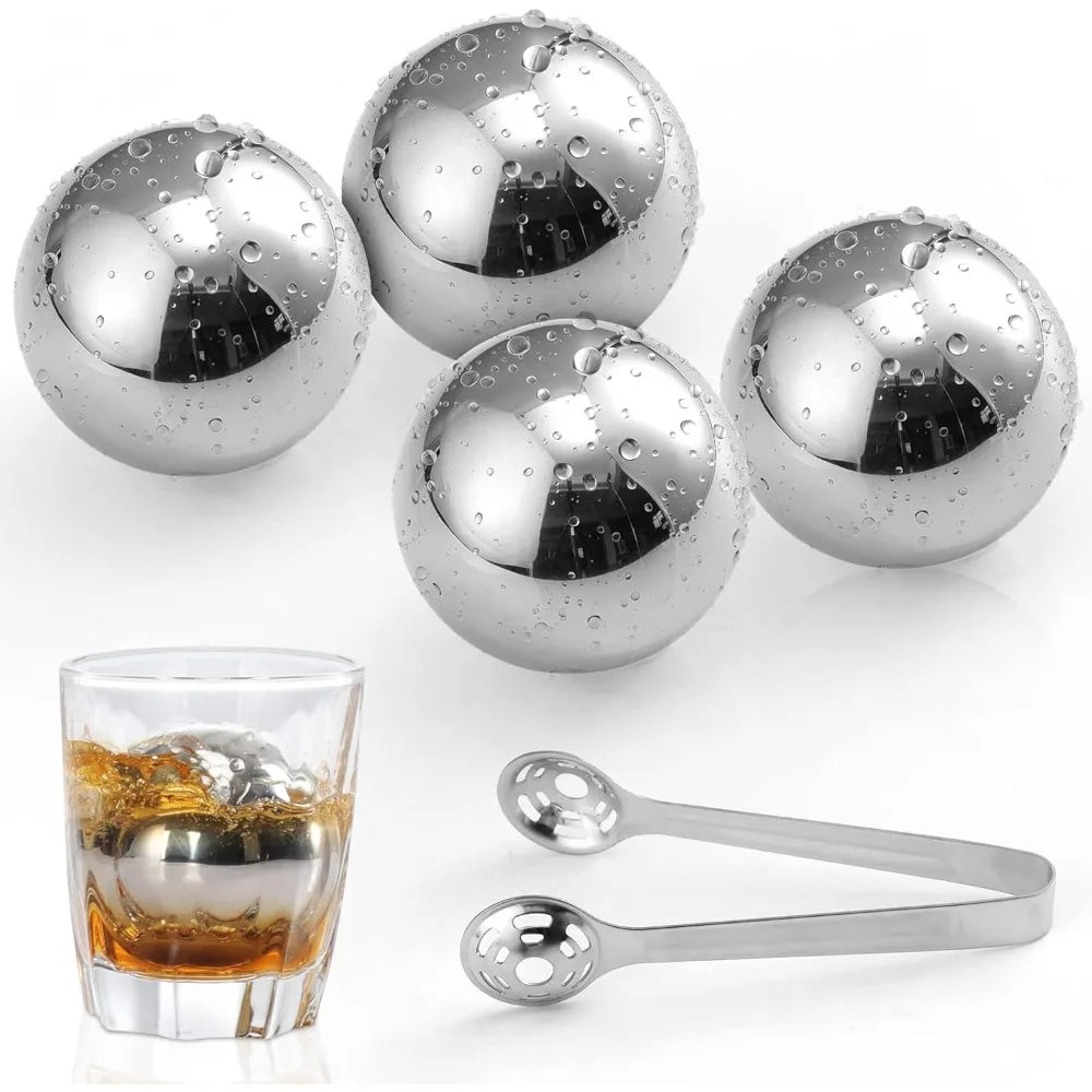 4PCS Stainless Steel Whiskey Stones with Tongs - Reusable Ice Balls for Whiskey, Beer, Juice, and More - Family Party Bar Chilling Tool - Premium  from Lizard Vigilante - Just $38.88! Shop now at Lizard Vigilante