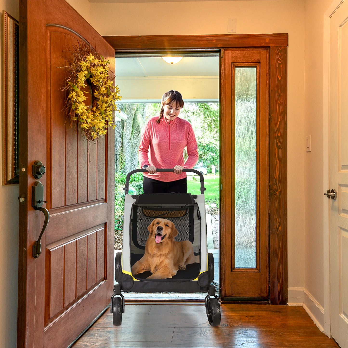 Pet Stroller for 2 Dogs with Zipper Divider and 4 Heavy Wheels One-key Folding Dog Jogger Wagon Travel Carriage - Premium  from Lizard Vigilante - Just $185.99! Shop now at Lizard Vigilante