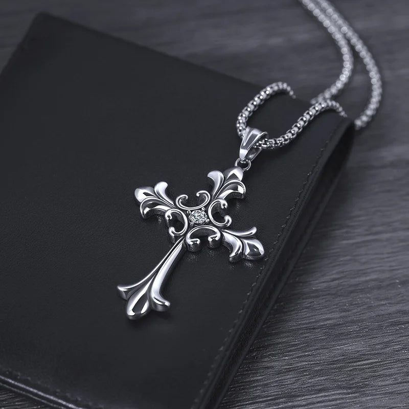 Gothic Style Retro Rhinestone Cross Stainless Steel Pendant ins Hip-Hop Men's Fashion Personality Versatile Necklace Accessories - Premium  from Lizard Vigilante - Just $4.99! Shop now at Lizard Vigilante