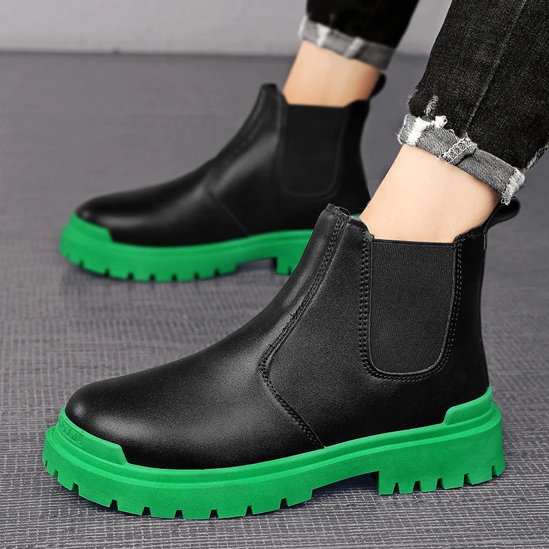 Men’s Biker Boots | Waterproof Street-Style Casual Leather Platform Shoes - Premium shoes from Lizard Vigilante - Just $21.99! Shop now at Lizard Vigilante