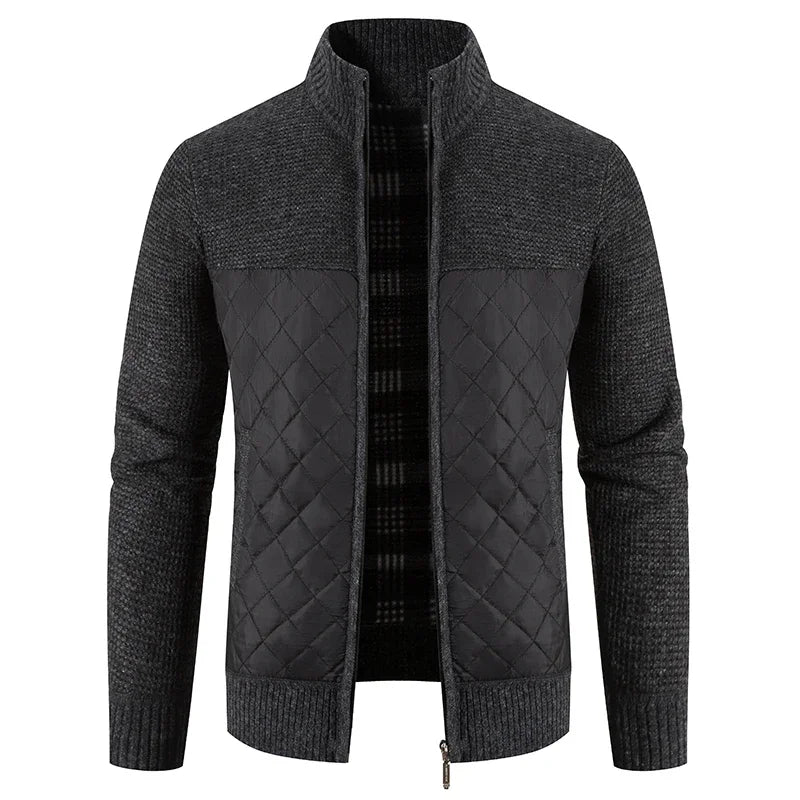 Men's Luxury Checkered Knit Hooded Cardigan – High-Quality Fleece Winter Sweater Jacket with Zipper Closure - Premium cardigan sweater from Lizard Vigilante - Just $46.66! Shop now at Lizard Vigilante