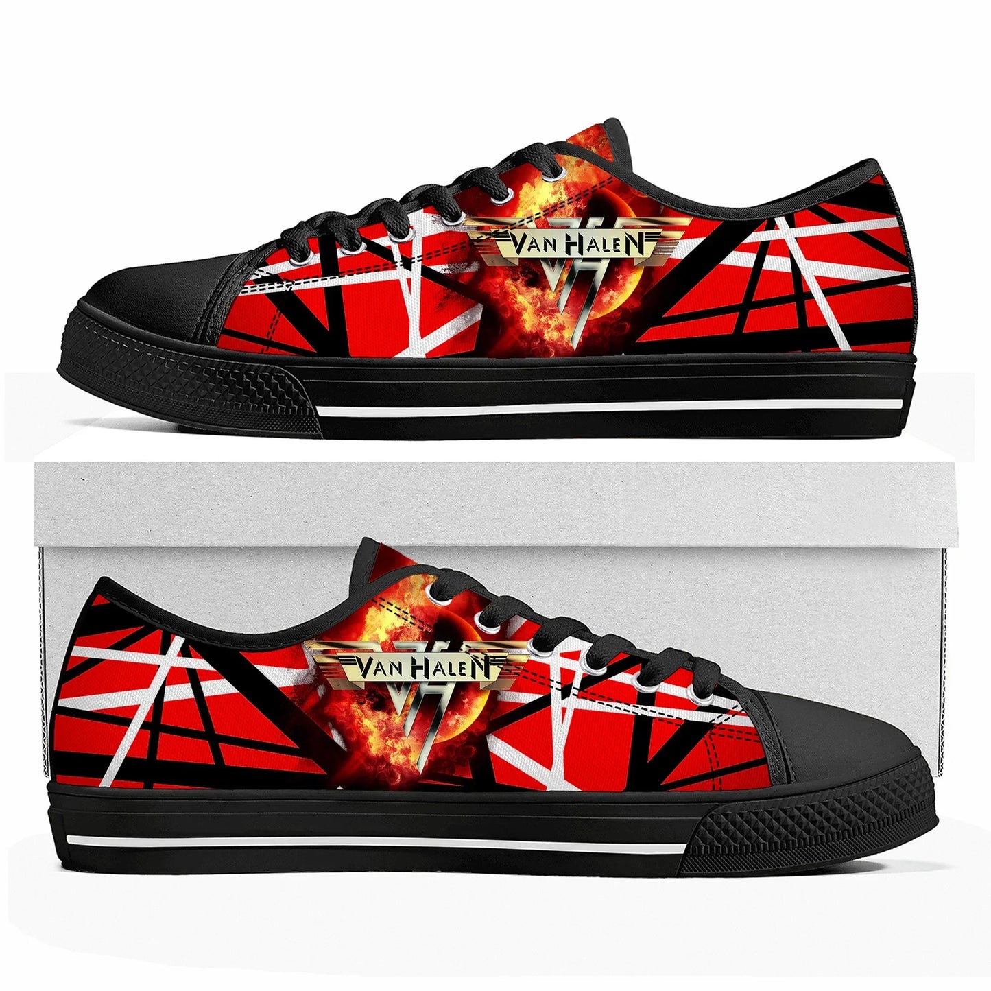 Van Halen 1984 Stripes Custom Low Top Canvas Sneakers – Iconic Rock-Inspired Footwear for Men, Women, and Teens - Premium  from Lizard Vigilante - Just $44.88! Shop now at Lizard Vigilante