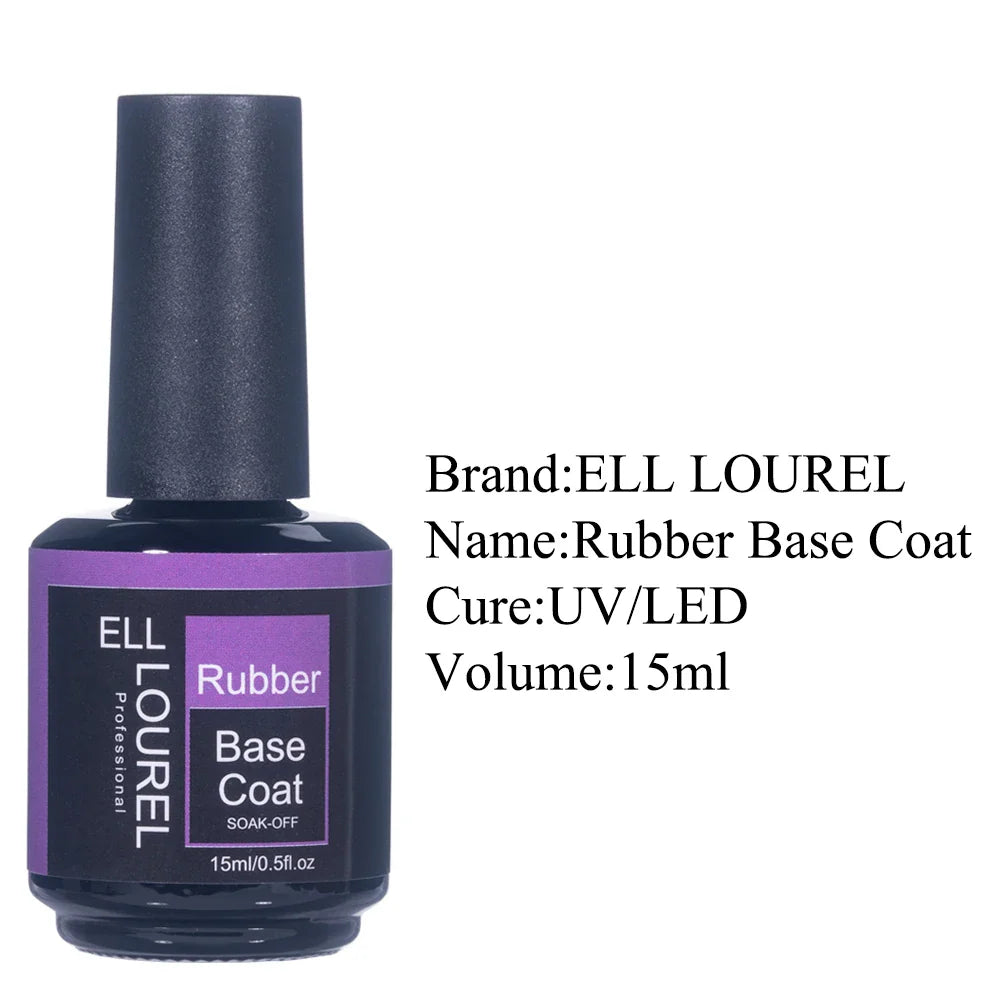 ELL LOUREL 30 Types Base Coat Top Coat No Wipe UV Gel 15ML Semi Permanent Glitter Tempered Top Multi-Function Gel Nail Polish