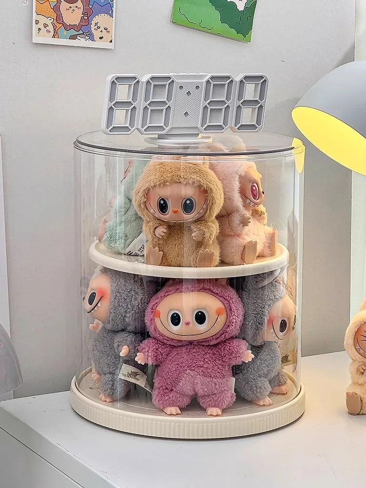 Labubu Rotating Display Box, Transparent Acrylic, Plush Doll Hand-Made Dust-Proof Labubu Pendant Storage Box.