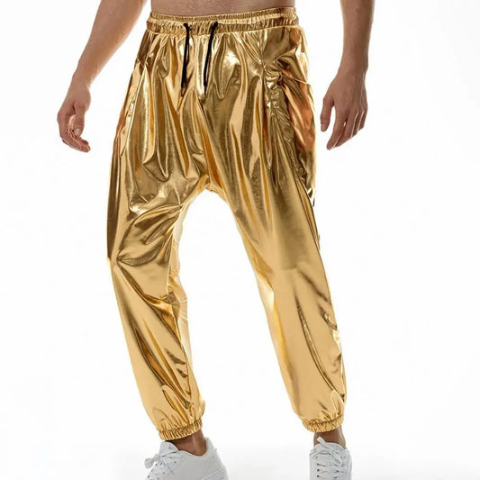 Gold Silver Metallic Shiny Sweatpants: Glam Rock Hip Hop Pants - Premium pants from Lizard Vigilante - Just $28.88! Shop now at Lizard Vigilante