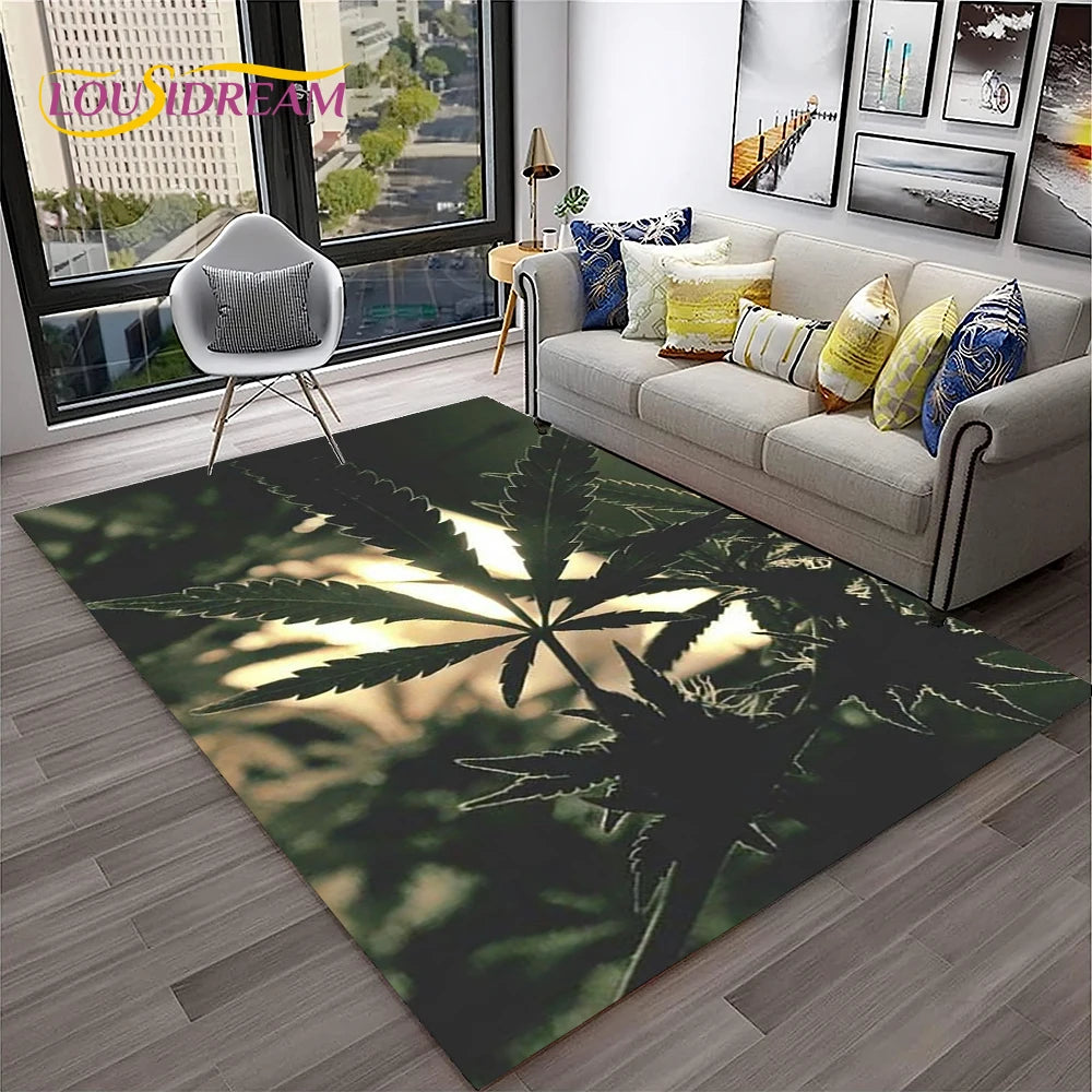 High Voltage Maple Leaf Lounge Rug – 3D Printed Non-Slip Weed Art Carpet For Living Rooms, Studios And Late-Night Plots