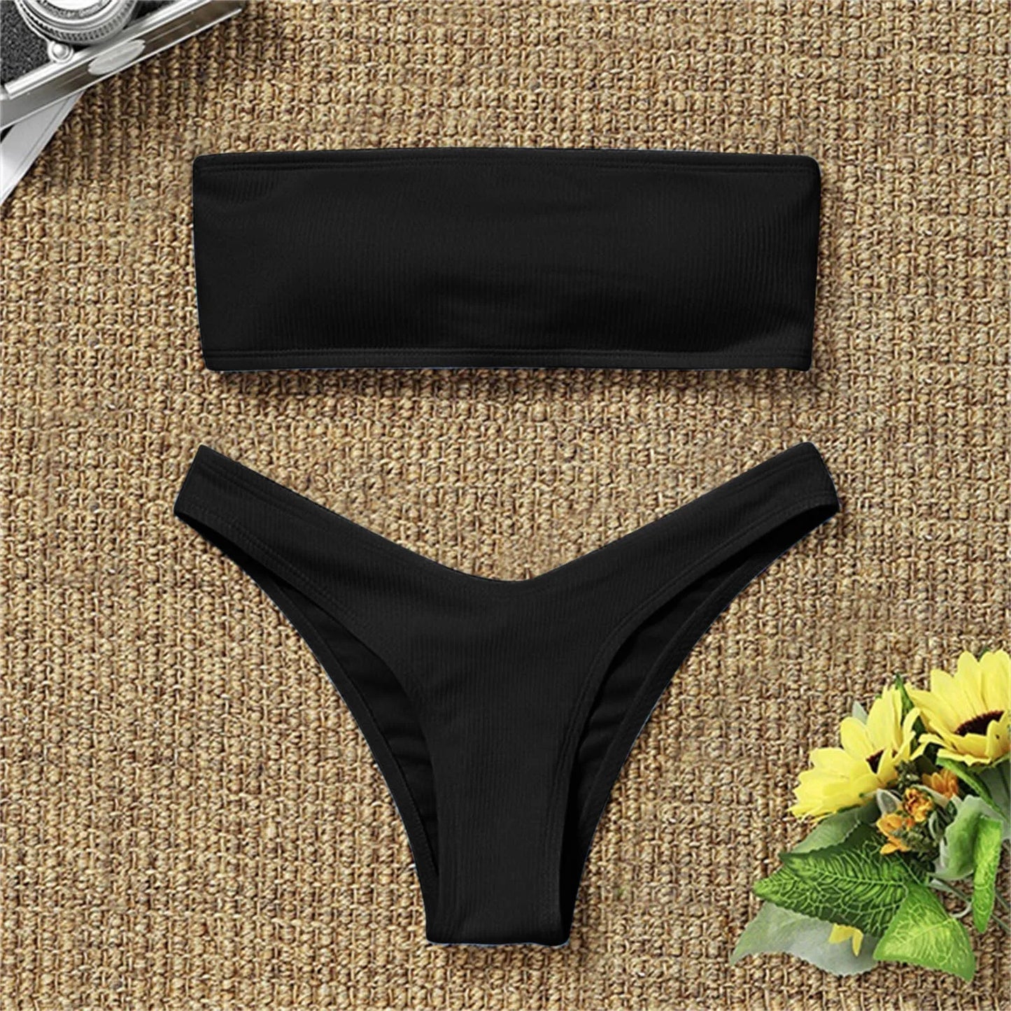 2024 Women’s Sexy High-Waisted Bikini Set – Strapless Boob Tube Top, Brazilian Style Two-Piece Swimsuit, Solid Color Beachwear - Premium bikini from Lizard Vigilante - Just $32.88! Shop now at Lizard Vigilante