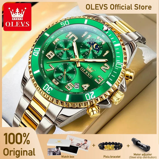 OLEVS 2926 Men's Luxury Stainless Steel Quartz Watch – Chronograph, Moon Phase, Luminous Waterproof Fashion Timepiece - Premium watch from Lizard Vigilante - Just $58.88! Shop now at Lizard Vigilante