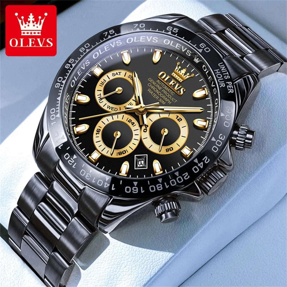 OLEVS Original Gold Watch for Men Automatic Mechanical Multifunctional Three Small Dials Luxury Brand Men's Wristwatch Upgraded - Premium  from Lizard Vigilante - Just $139.99! Shop now at Lizard Vigilante