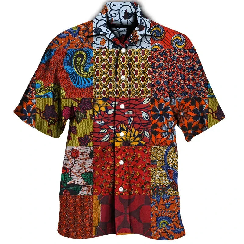 Colourful Bohemia African Graphic Shirts For Men Clothing Fashion Mens Short Sleeve Casual Y2k Lapel Blouse Summer Beach Tops