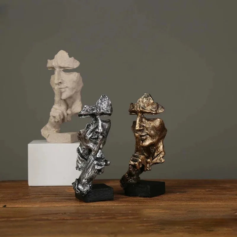 New Creative Abstract Silence Is Gold Abstract Figurine Resin Hand Face Men Statue Sculpture Home Office Living Room Desk Decor