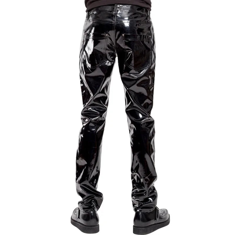 Men's Highlight Stick Patent Leather Trousers – Slim Fit Pencil Pants for Stage, Photography, and High-Impact Fashion - Premium pants from Lizard Vigilante - Just $27.99! Shop now at Lizard Vigilante