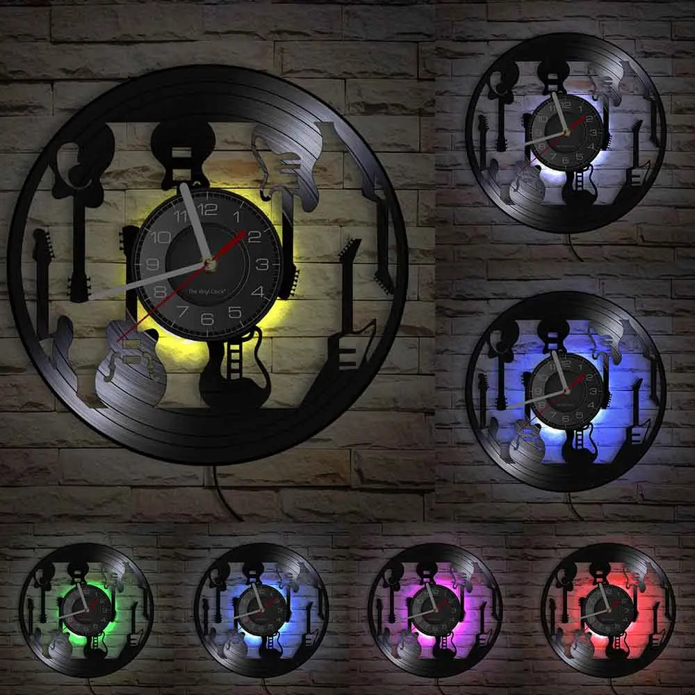 Guitar Player Vinyl Record Wall Clock: The Rock Music Instrument Wall Art for Your Living Room
