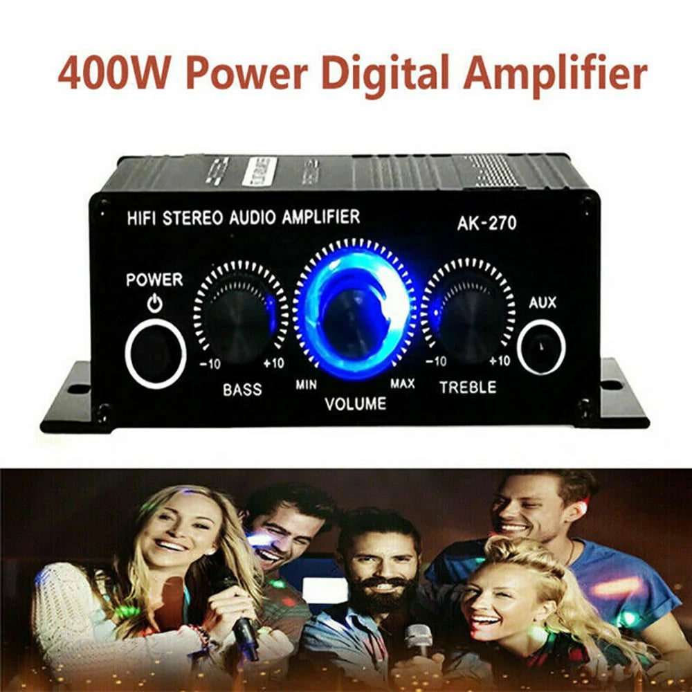 AK170 Mini Digital Power Audio Car Amplifier Blue Light Stereo Audio Amplifier for Home Theater Club Party Music 200W x2 - Premium  from Lizard Vigilante - Just $24.99! Shop now at Lizard Vigilante