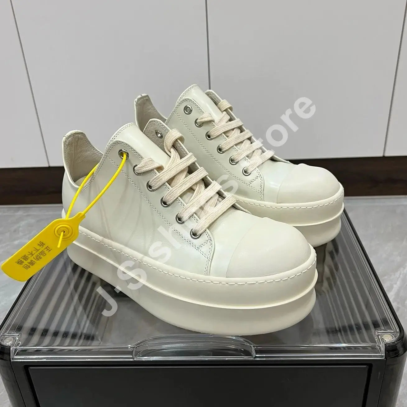 Brand Men Shoe Ricks Low Top Leather Shoes ivory white Women Casual Shoes Luxury Owen 6cm Thick Sole Shoes Sneaker Lace Up shoe - Premium  from Lizard Vigilante - Just $212.99! Shop now at Lizard Vigilante