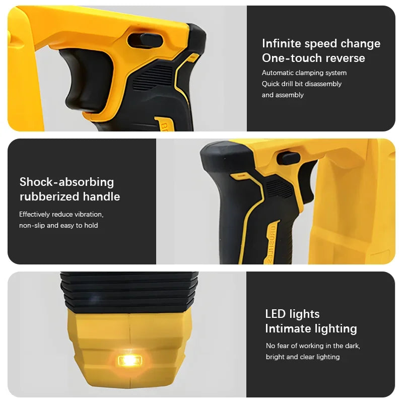 Electric Goddess 20V Cordless Brushless Impact Hammer Drill – Multifunctional, Rechargeable Power Tool for Dewalt Batteries – Drill, Hammer, and Pick Action with Adjustable Modes - Premium  from dsers - Just $161.08! Shop now at Lizard Vigilante