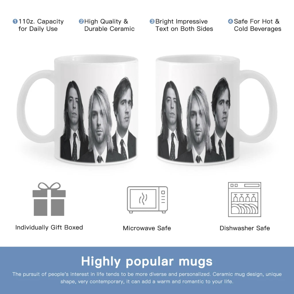 Nirvana Rock Band Ceramic Mug – 11oz Multifunctional Coffee Cup for Tea, Office, and Home Use - Premium mug from Lizard Vigilante - Just $15.88! Shop now at Lizard Vigilante