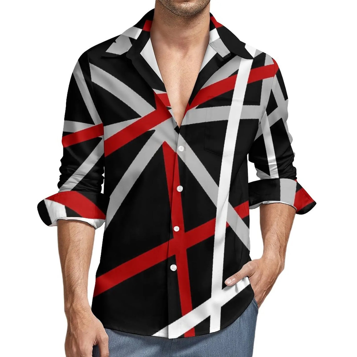 Van Halen Shirt Men Vintage Lines Casual Shirts Autumn Street Graphic Blouses Long Sleeve Vintage Oversized Top Gift - Premium Long-sleeve shirt from Lizard Vigilante - Just $34.99! Shop now at Lizard Vigilante