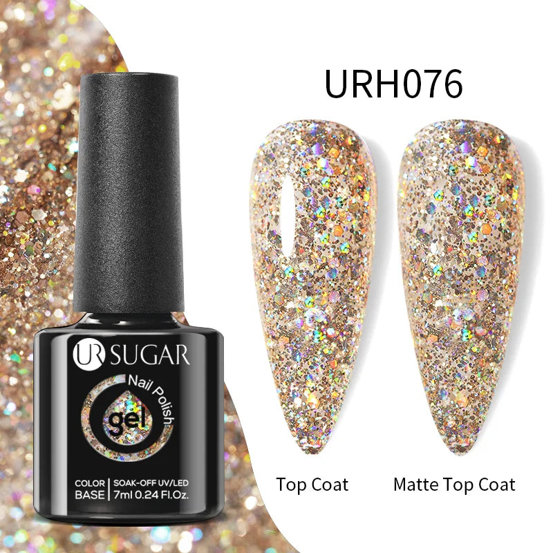 UR SUGAR Blue Color Rubber Base Gel Nail Polish Gold Glitter Base Gel Top Coat Soak Off UV LED Gel Nail Art Varnish Manicure