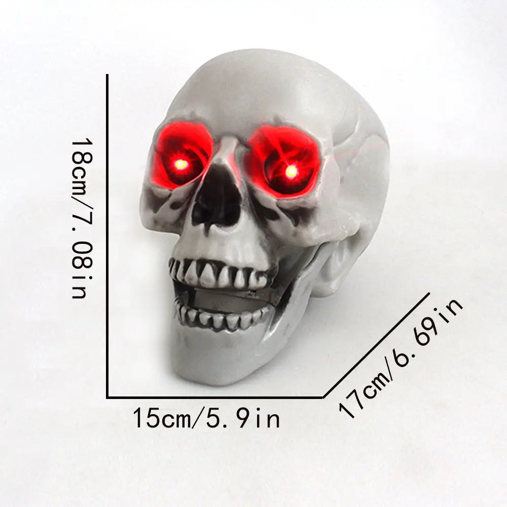Skeleton Skull Decor Halloween Resin Skull Statues with Red Led Lights Human Skull Sculpture Bone Prop Horror House Party