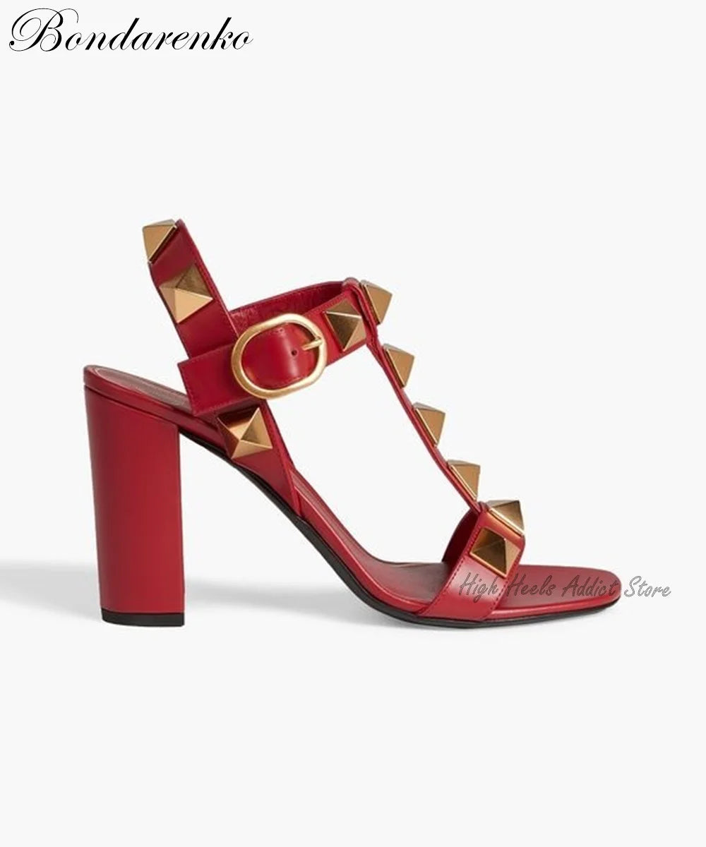 Rockstud Riot Block Heel Sandals 2025 – Pink, Black & White Roman Rebel Edition