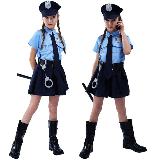 Children's Police Cosplay Costume – Cute Blue Halloween Cops Dress-Up Set for Girls - Premium Cosplay Costumes from Lizard Vigilante - Just $38.88! Shop now at Lizard Vigilante