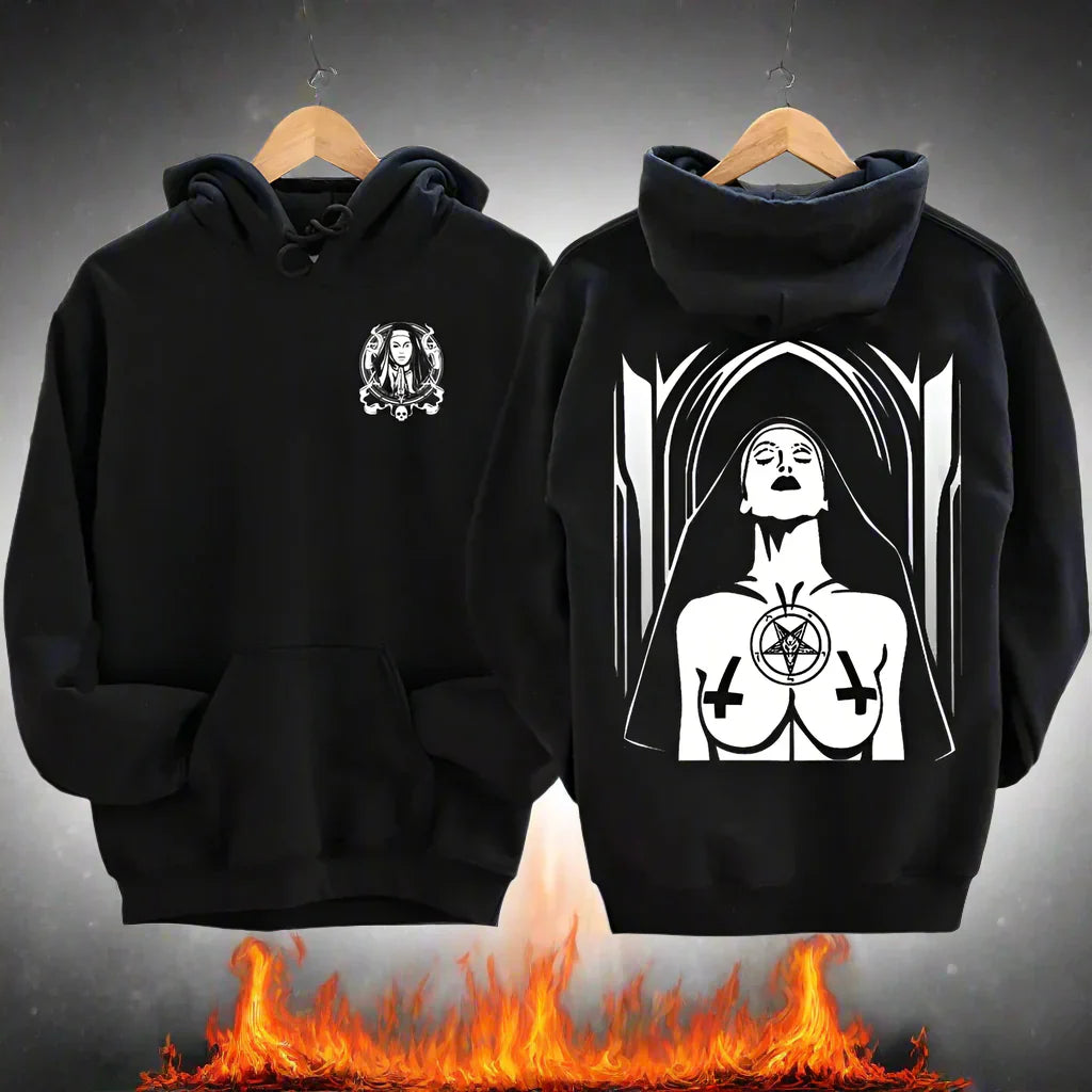 The Bad Nun Antisocial Hip-Hop Hoodie – Harajuku Gothic Streetwear for Men’s Autumn-Winter Style - Premium hoodie from Lizard Vigilante - Just $41.08! Shop now at Lizard Vigilante