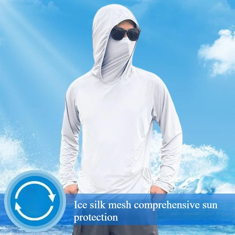 Inferno Chill Men’s Ice Silk Hooded Long Sleeve – Ultra-Thin Outdoor Sunscreen Pullover