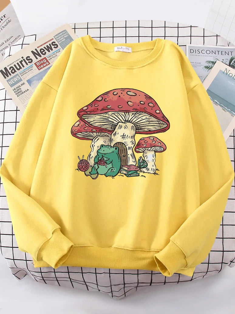 Mushroom House And A Frog Cute Sweatshirt Woman Casual Oversize Sweater Warm All-match Sweatshirt S-XXL Tops Female - Premium Sweatshirt from Lizard Vigilante - Just $29.99! Shop now at Lizard Vigilante