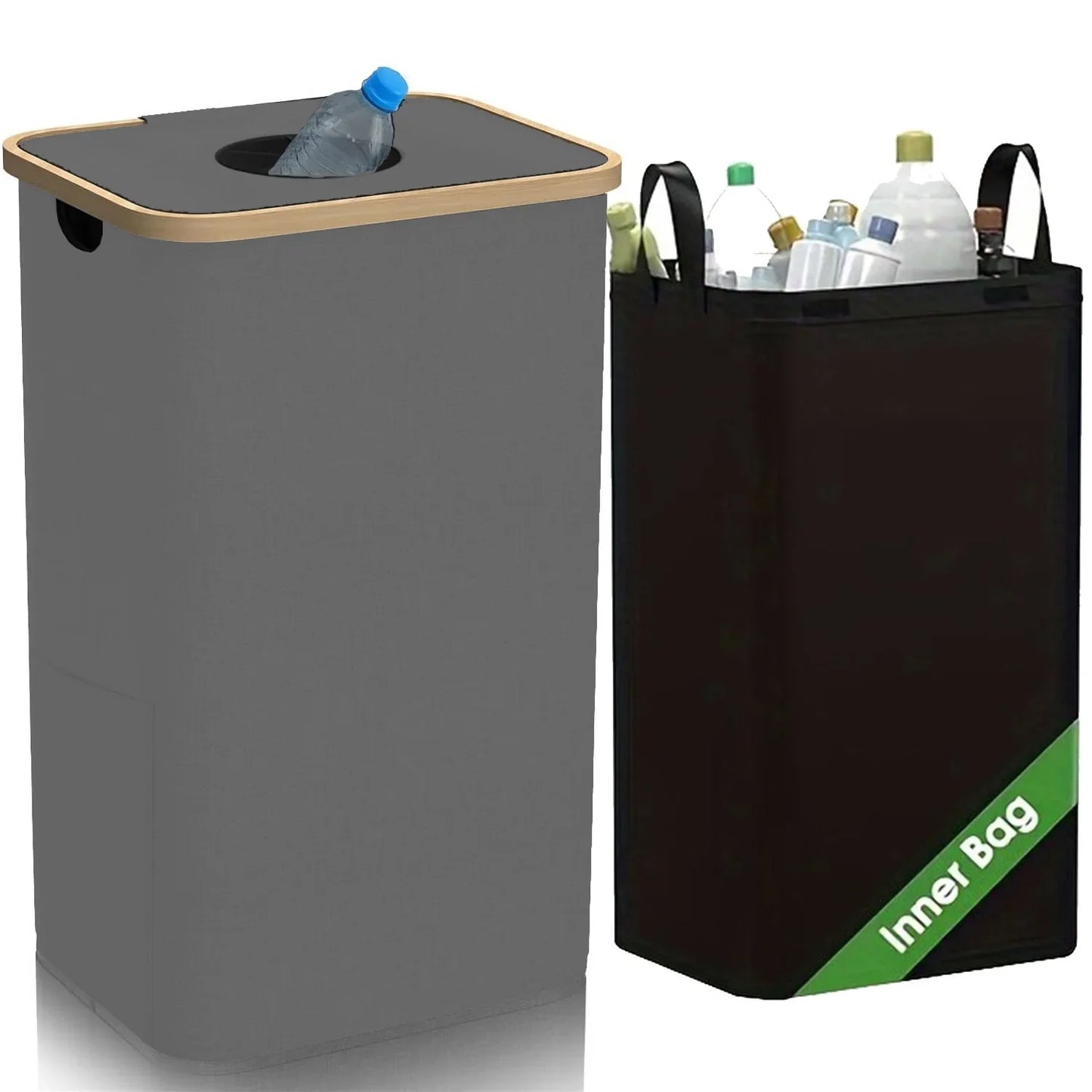 100L Kitchen Recycling Bin & Storage Bags, Kitchen Recycle Bin, Large Capacity Bottle Recycle Bin With Removable Tote Bags,