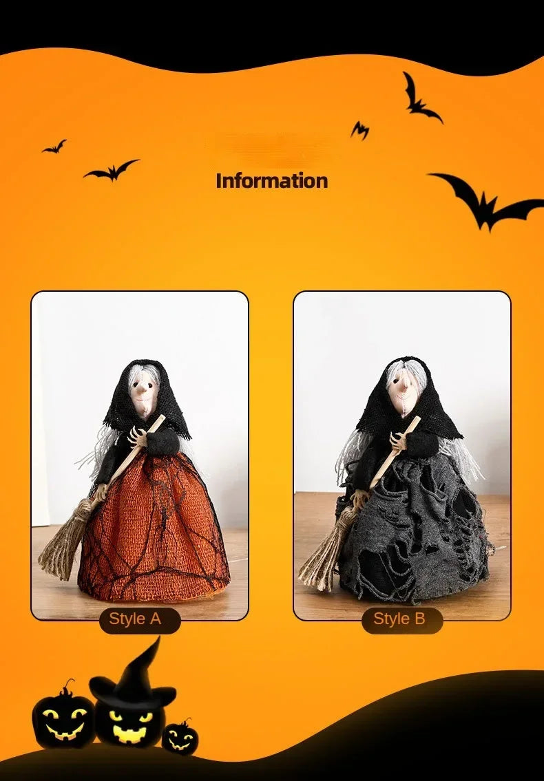 Halloween Witch Decoration with Broom for Home Garden Porch Party Hanging Decor Indoor and Photography Prop Home Accessories